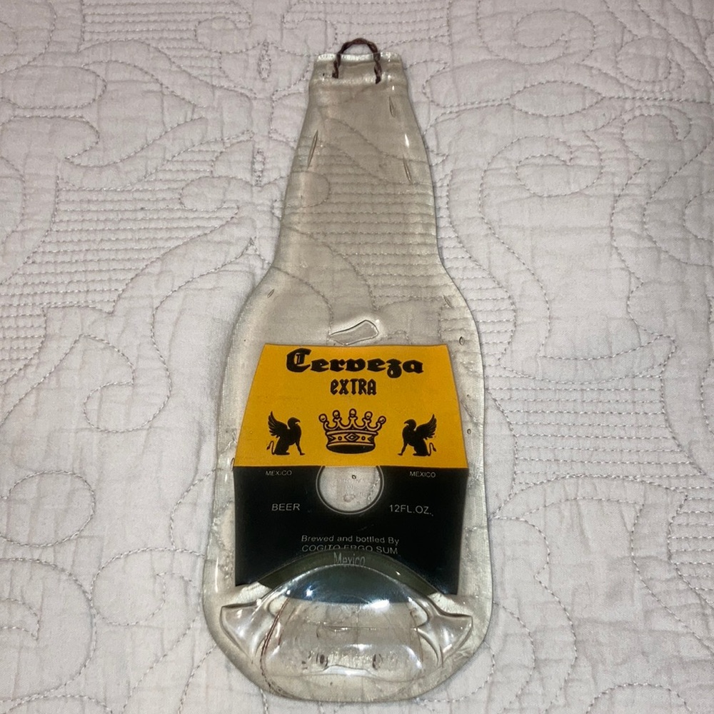 Vintage Cerveza Extra melted beer bottle wall decor
